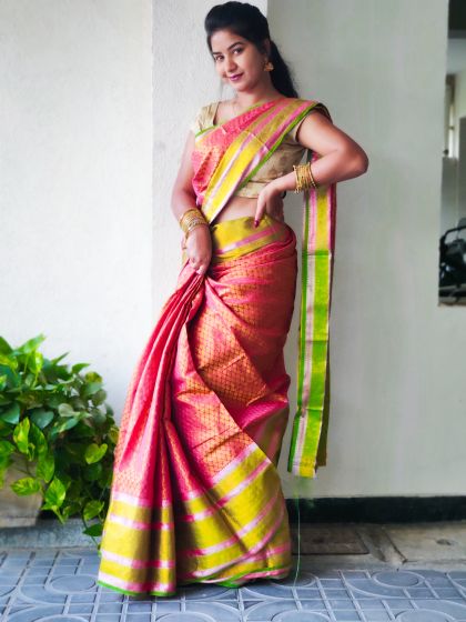 Kanchi Pink Hand Woven Latest Traditional Saree