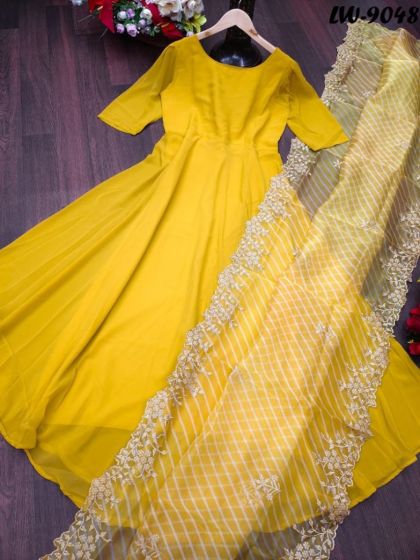 Stunning Yellow Faux Georgette Haldi Special Gown