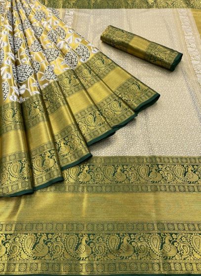 Amazing Green Super Hit Design Handloom Silk Kanjiwaram Saree