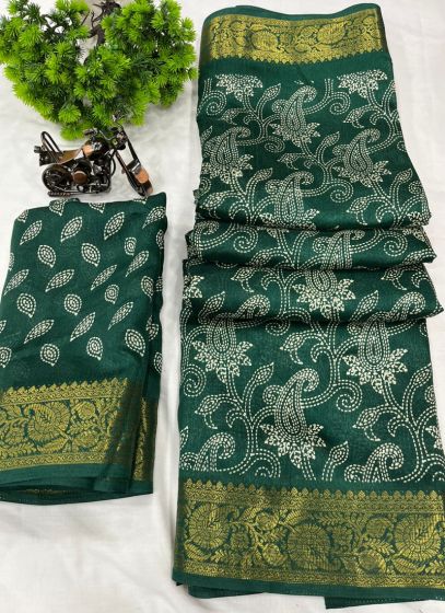 Attractive Zari Soft Tussar Silk Saree In Green