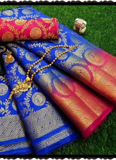 Beautiful Blue Latest Design Balaton Saree