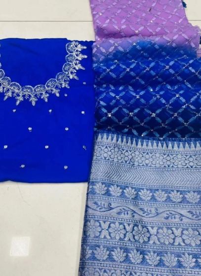 Blue Shaded Jacquard Saree