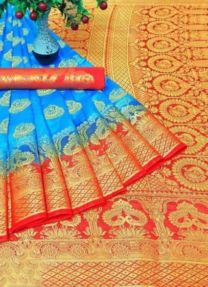 Classy Sky Blue Soft Silk Maharashtrian Look Saree