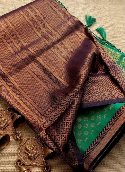 Coffee Soft Silk Designer Kubera Pattu Saree