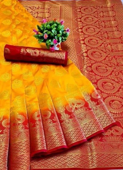 Fantastic Mustard Yellow Soft Silk Balaton Latest Indian Saree