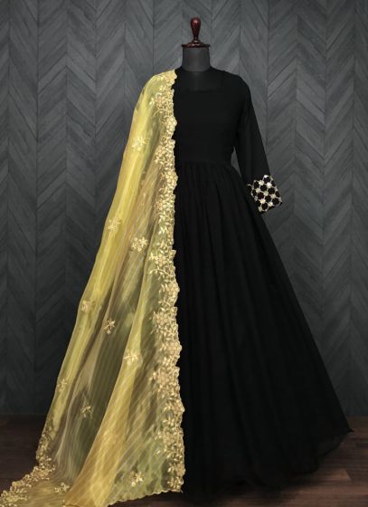 Faux Georgette Black Plain Designer Readymade Gown