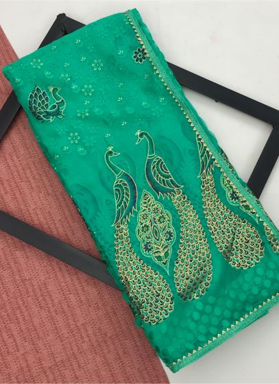 Green Ethnic Traditional Wear Woman Brasso Saree