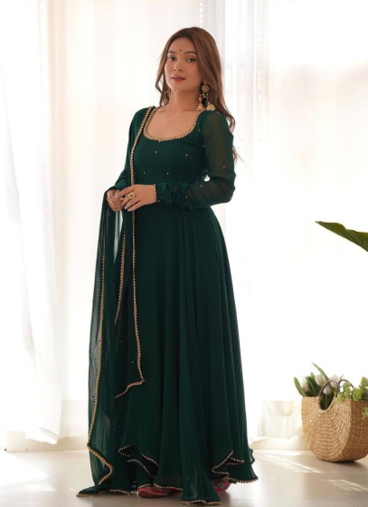 Latest Daily Wear Bottle Green Gown