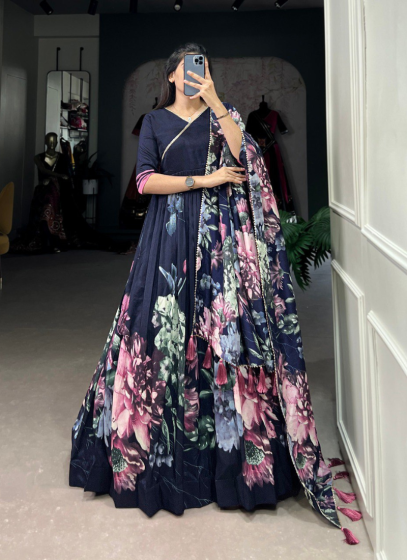 Latest Ready To Wear Black Floral Printed Gown