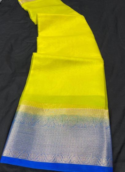 Lovely Organza Silk Yellow Latest Plain Saree