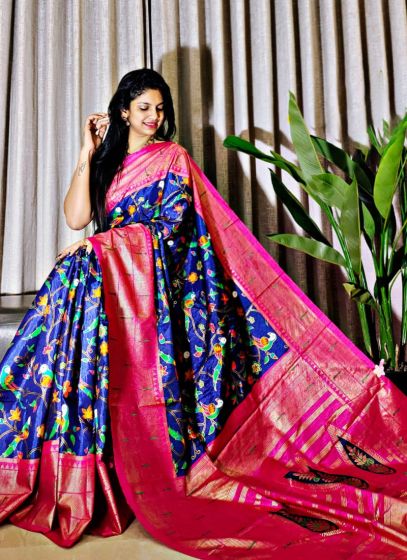 Majestic Blue Foil Printed Saree