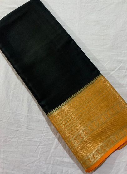 Mysore Silk Black Eye Catching Contrast Border Saree