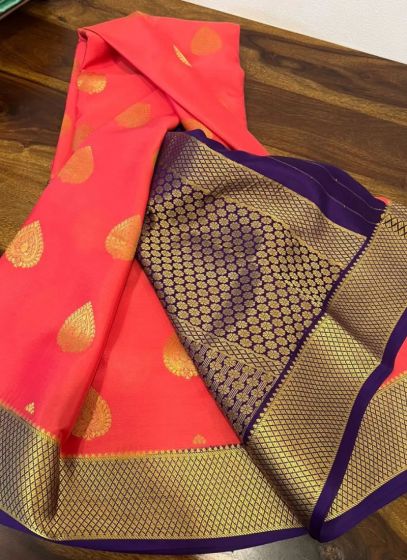 Mysore Silk Red Stunning Contrast Border Saree