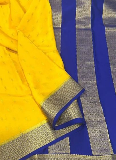 Mysore Silk Yellow Majestic Contrast Border Saree