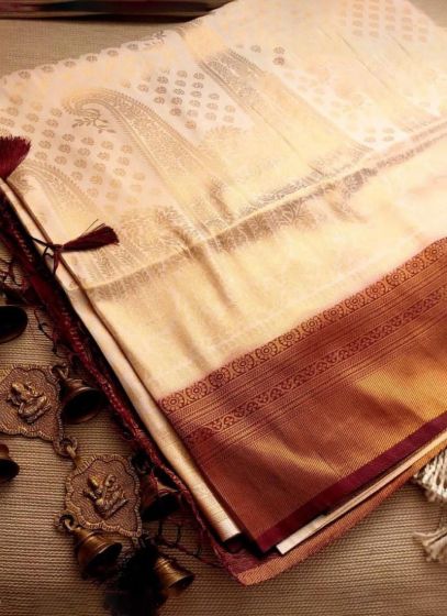 Newly Cream Soft Silk Kubera Pattu Saree