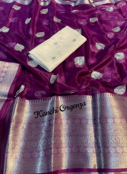 Partywear Organza Wine Saree