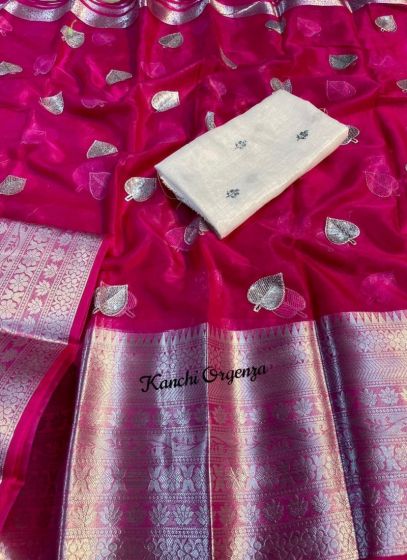 Partywear Pink Organza Saree