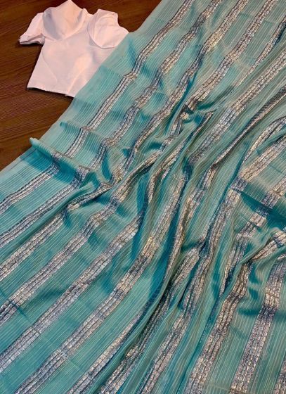 Partywear Sky Blue Fancy Georgette Saree