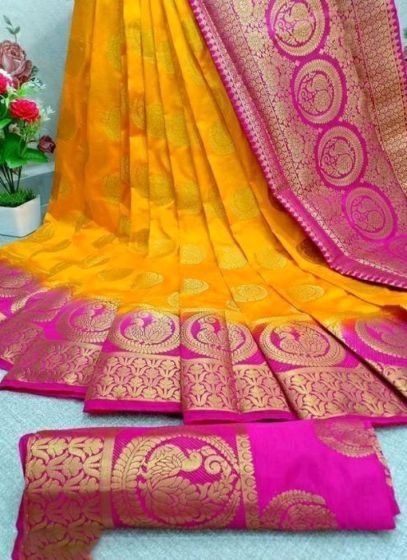 Partywear Yellow Soft Silk Maharashtrian Look Saree