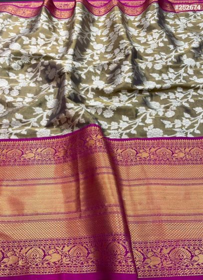 Pure Soft Tissue Banarasi Silk Grey Latest Design Traditional Saree