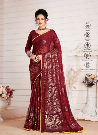 Red Designer Embroidered Work Wedding Wear Saree