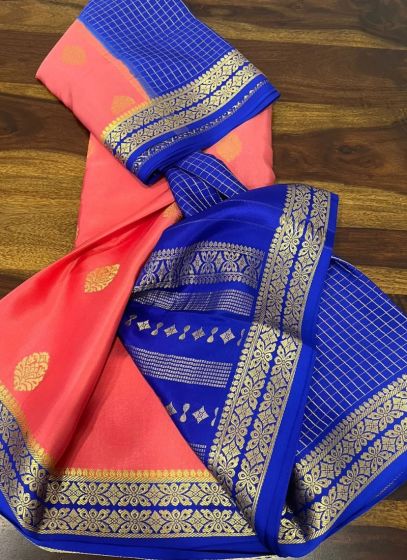 Salmon Pink Broad Contrast Border Saree