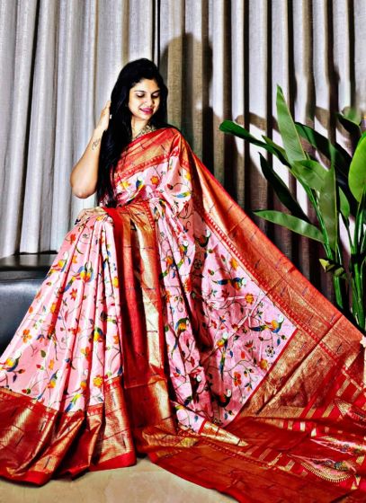 Splendid Pink Foil Printed Saree