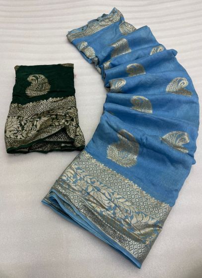 Stunning Classic Weaving Silk Saree In Sky Blue