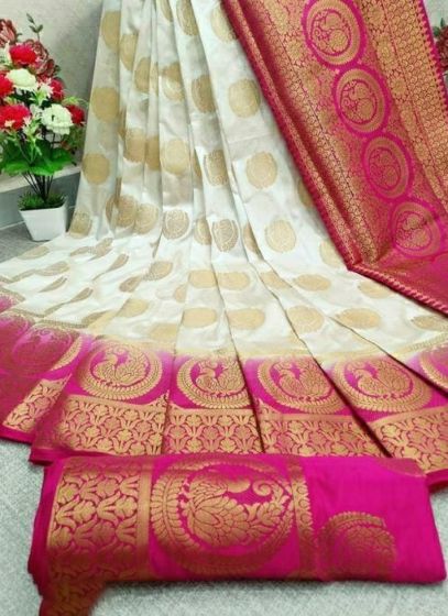 Stunning Off White Soft Silk Paithani Saree