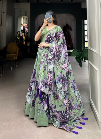 Trending Pista Ready To Wear Tussar Silk Floral Print Gown