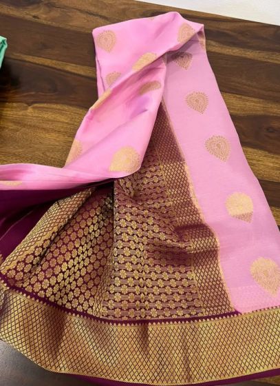 Woven Work Pink Attractive Contrast Border Saree