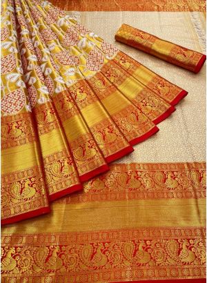 Amazing Red Super Hit Design Handloom Silk Kanjiwaram Saree