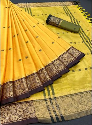 Awesome Weaving Yellow Weaving Saree