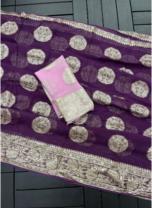 Charming Pink Viscose Georgette Weaving Saree