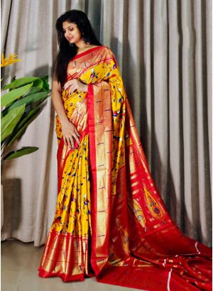 Glamorous Yellow Foil Printed Saree