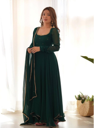 Latest Daily Wear Bottle Green Gown