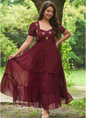 Latest Party Wear Maroon Gown