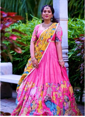 Latest Pink Kalamkari Lehenga Choli Set