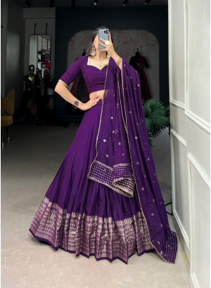 Latest Purple Traditional Lehenga Choli Pure Chanderi Plain Lehenga With Intricate Zari Work Border