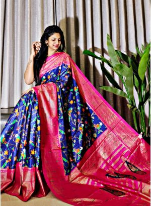 Majestic Blue Foil Printed Saree