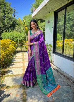 Partywear Purple Art Silk Weaving Saree With Rich Pallu And Tassels