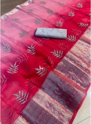 Pink Kanchipuram Organza Jacquard Latest Design Traditional Saree