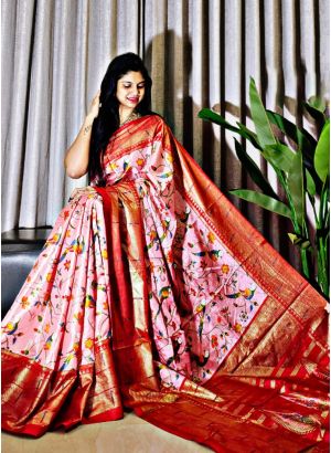 Splendid Pink Foil Printed Saree