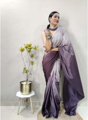 Trading Co Wine Chinon Ready To Wear Saree With Blouse