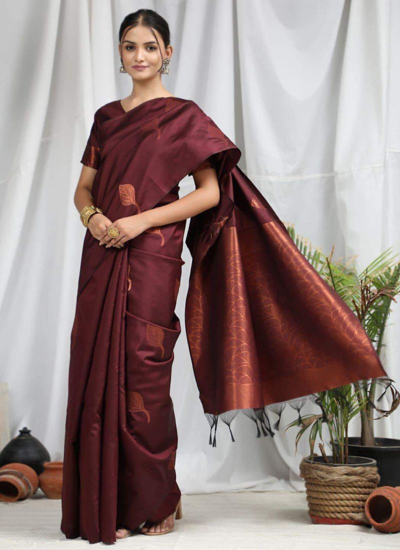 CM - Maroon Colour Lichi Silk Saree