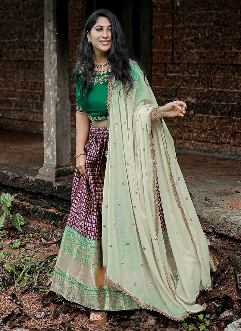 Blue with Stone and Bead work Half Saree Styled Lehenga Choli for Girl –  Seasons Chennai