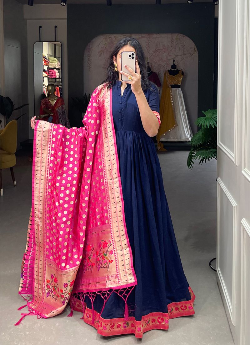 Buy Pink & Golden Colour Paithani Dress Online | Onepiece