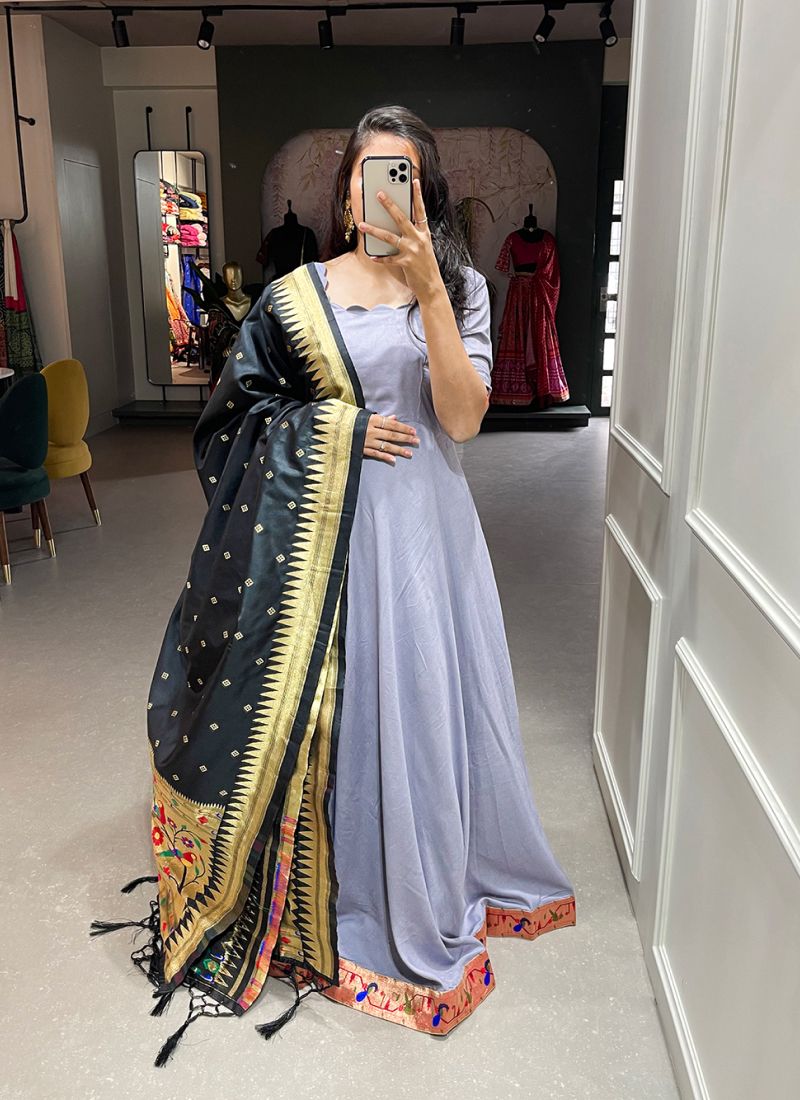 Plain gown clearance with heavy dupatta