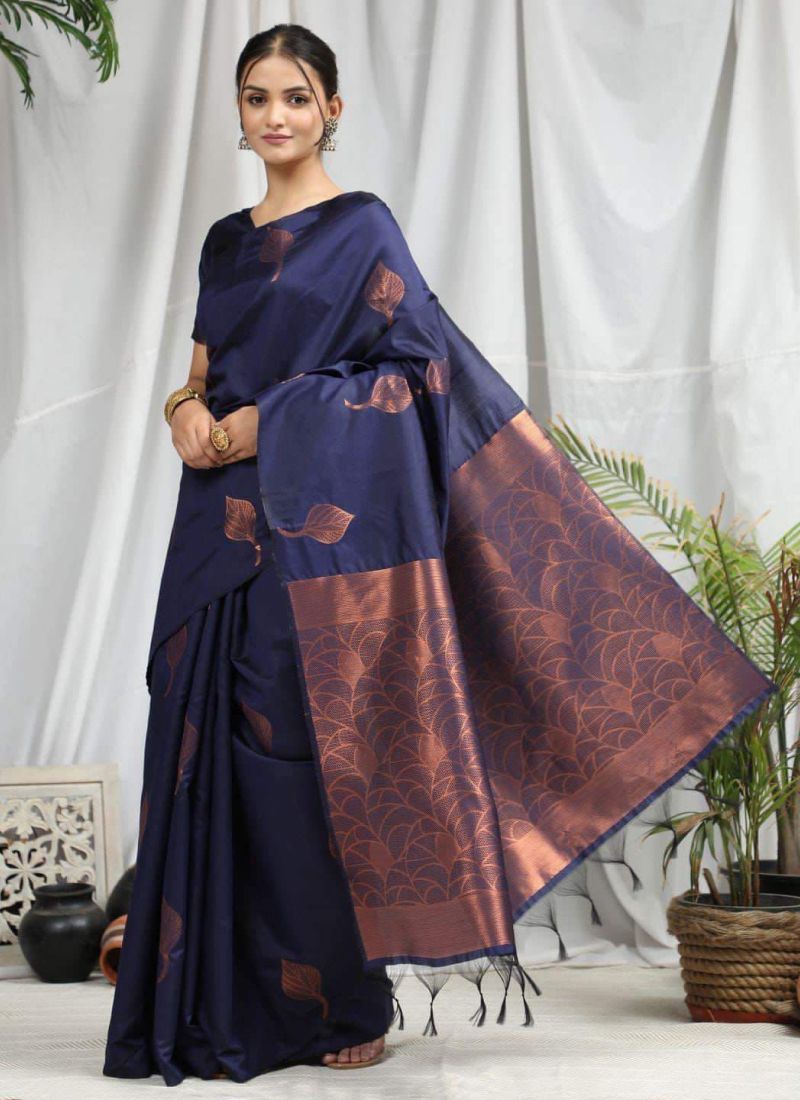 Copper Sulphate Blue Benarasi Katan Warm Silk Saree – UTPALADesigns