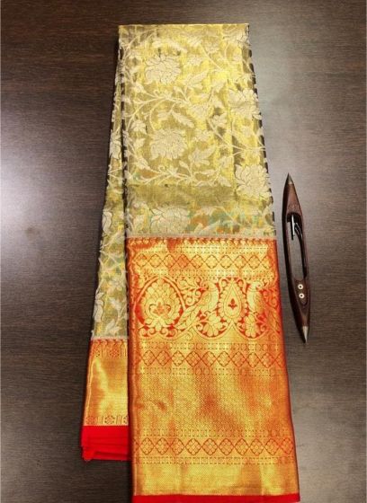 Festive Wear Gold Pure Soft Tissue Banarasi Silk Most Demanded Saree